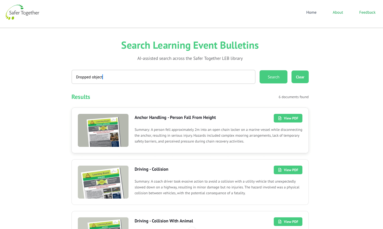 LEB Smart Search running on Safer Together's website